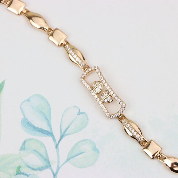 "Elegant Rose Gold Bracelet with Double Drop Stone Accent, XPBL0919 - Picture 5 of 12